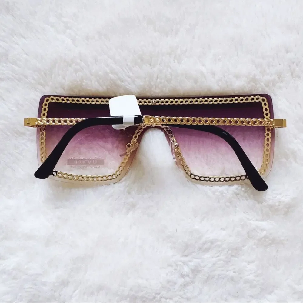 Christine Purple & Gold Chain Oversized Shield Sunglasses